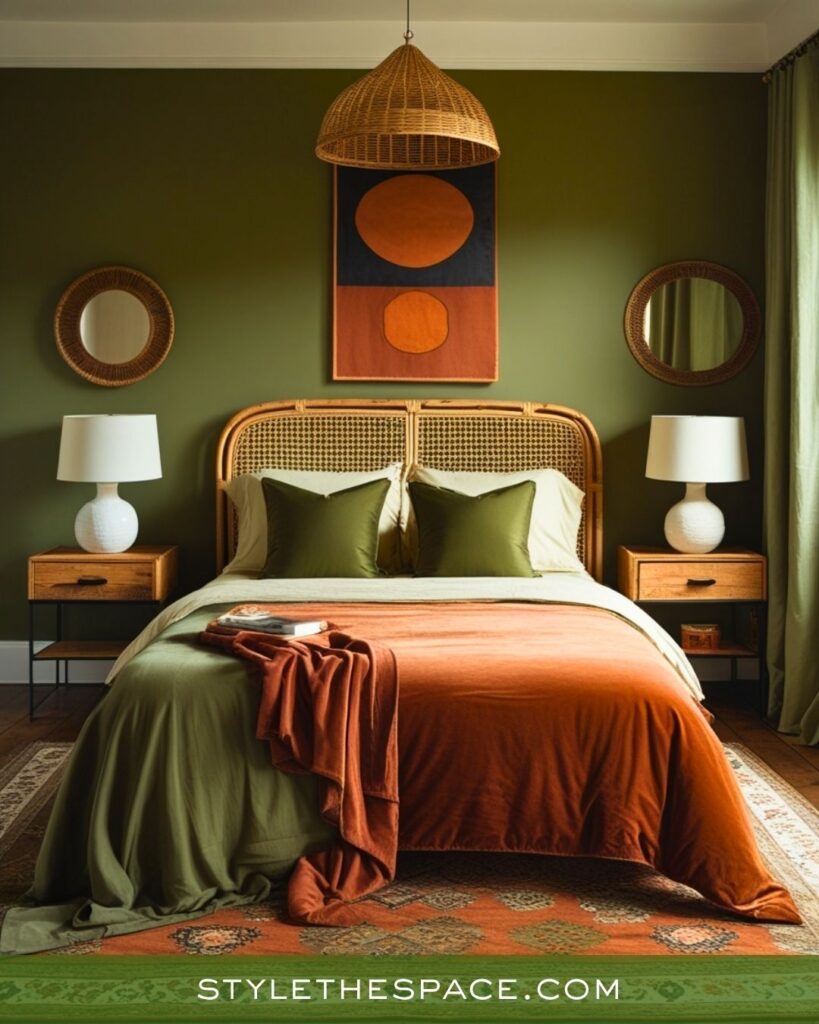 Olive and Terracotta Bedroom With Warm Natural Style