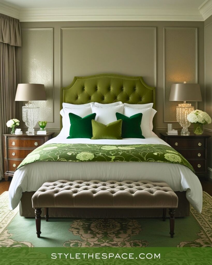 Elegant Olive Green Bedroom With Soft Neutral Balance