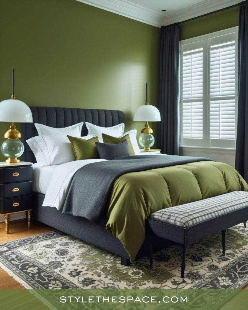 Olive and Charcoal Bedroom With Clean Modern Style