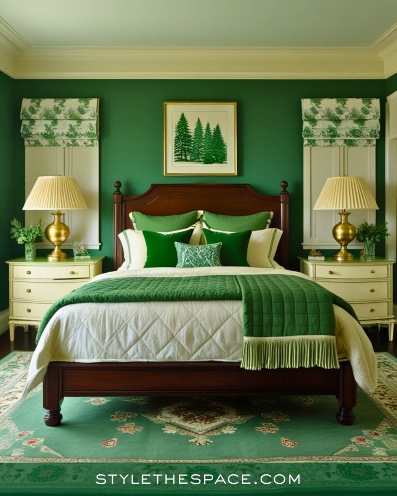 Classic Green Bedroom With Layered Forest Tones