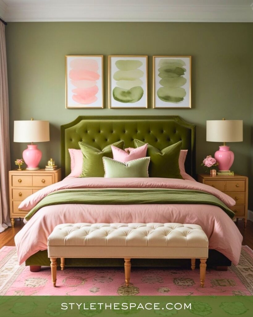Green and Pink Bedroom Color Harmony