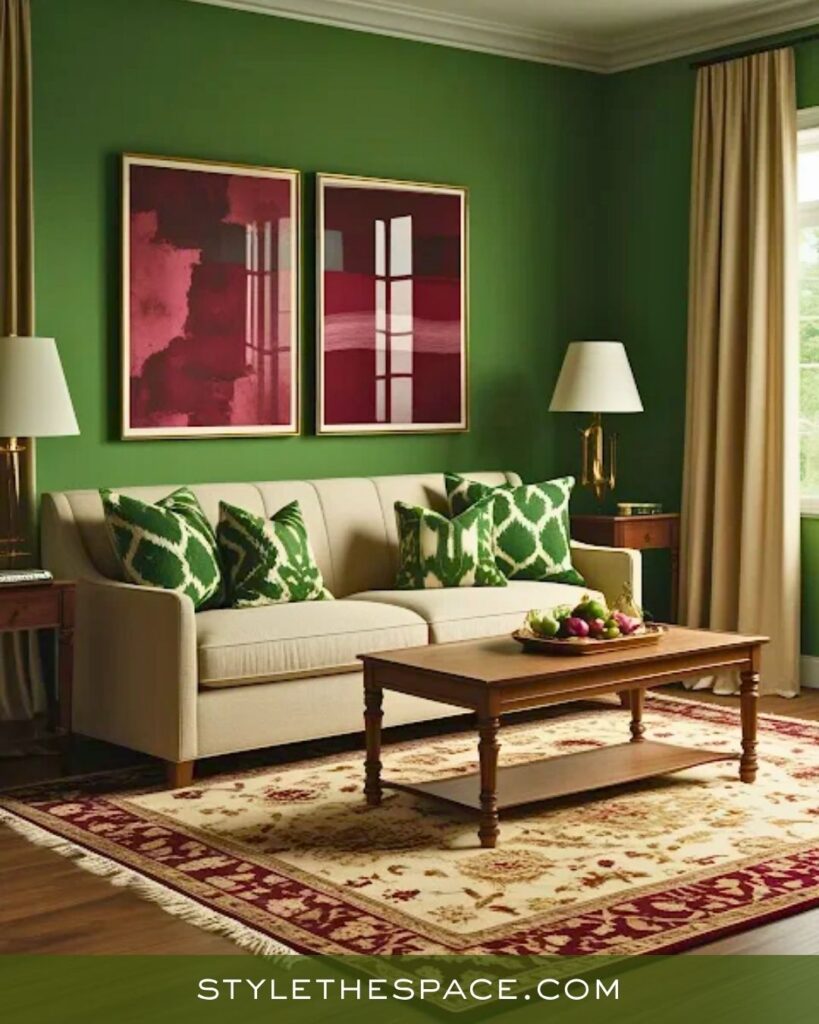 Classic Green and Burgundy Living Room Idea