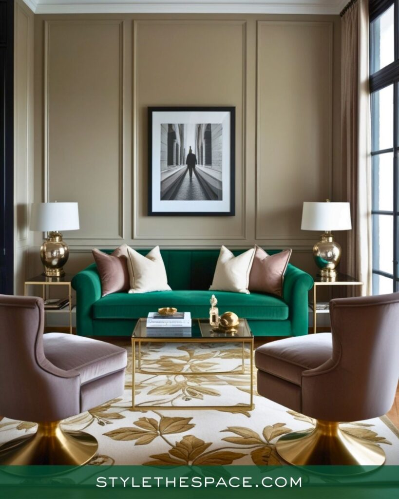 Sophisticated Green and Taupe Living Room Style
