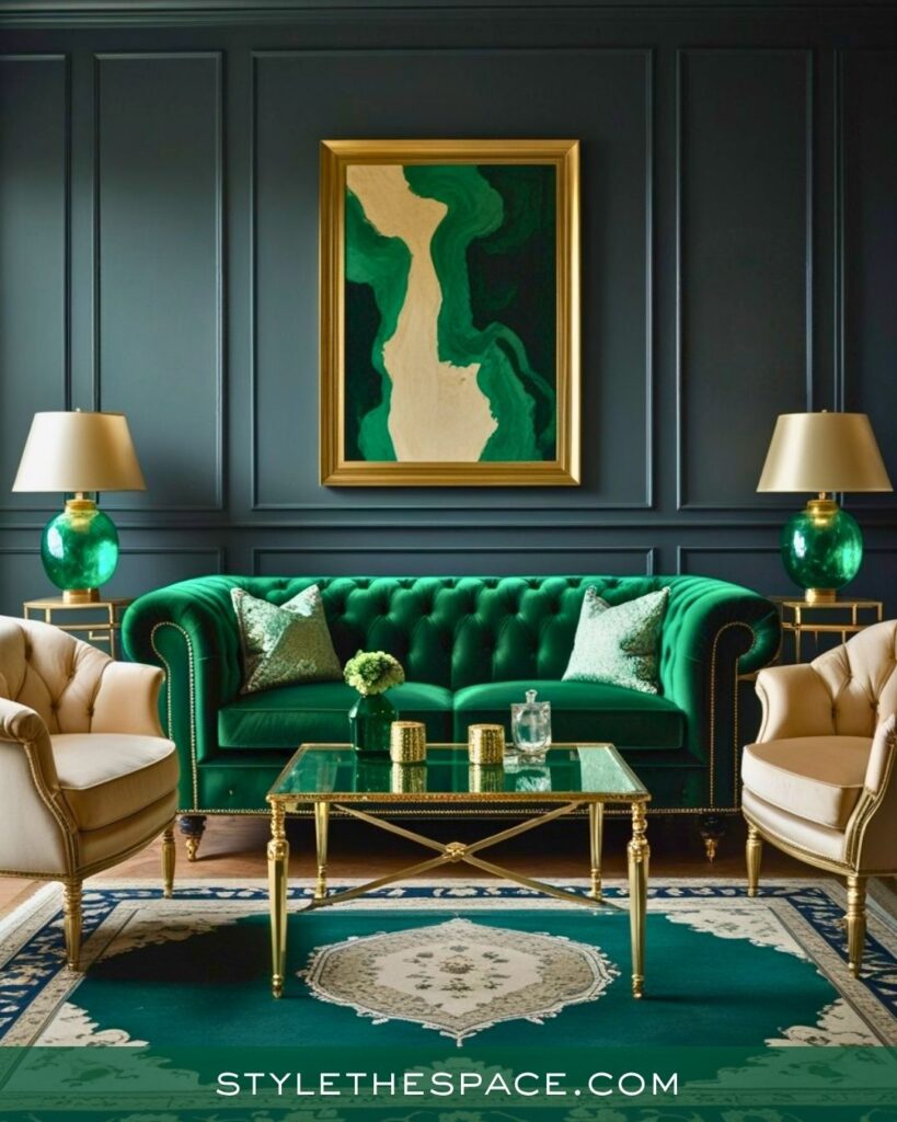 Elegant Deep Green Living Room Design