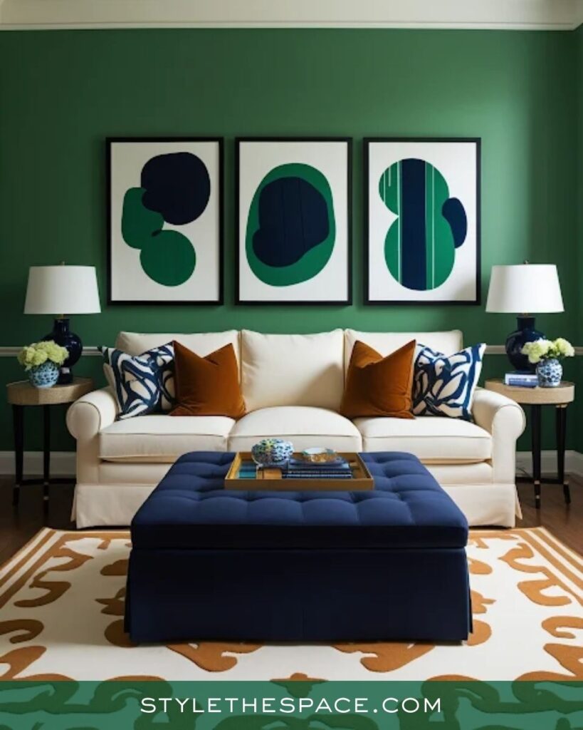 Modern Green and Navy Living Room Style