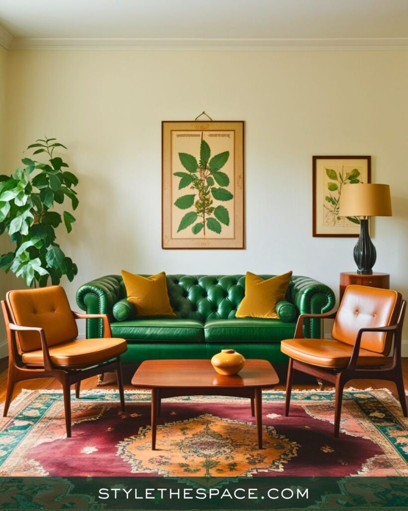 Vintage Green and Mustard Living Room Inspiration