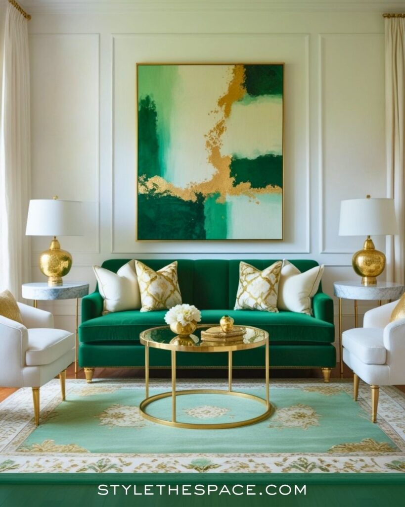 Luxurious Green and Gold Living Room Design