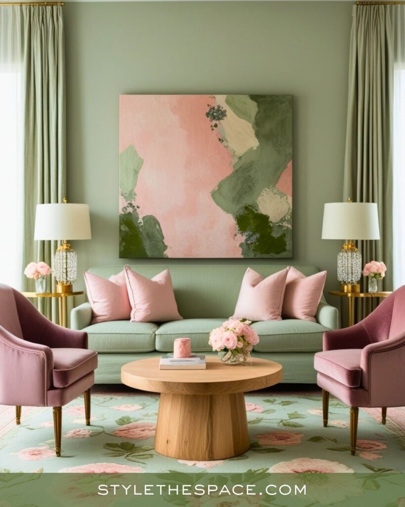 Soft Green and Blush Living Room Inspiration