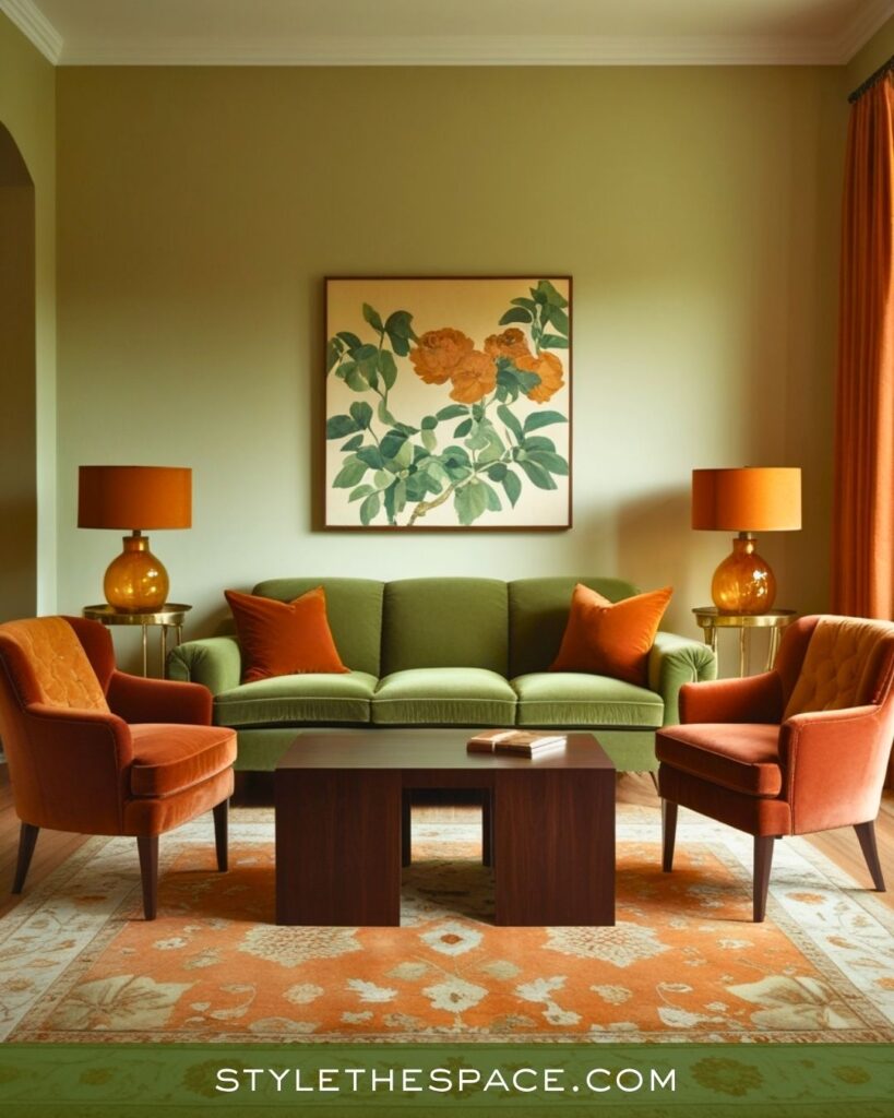 Warm Green and Terracotta Living Room Style