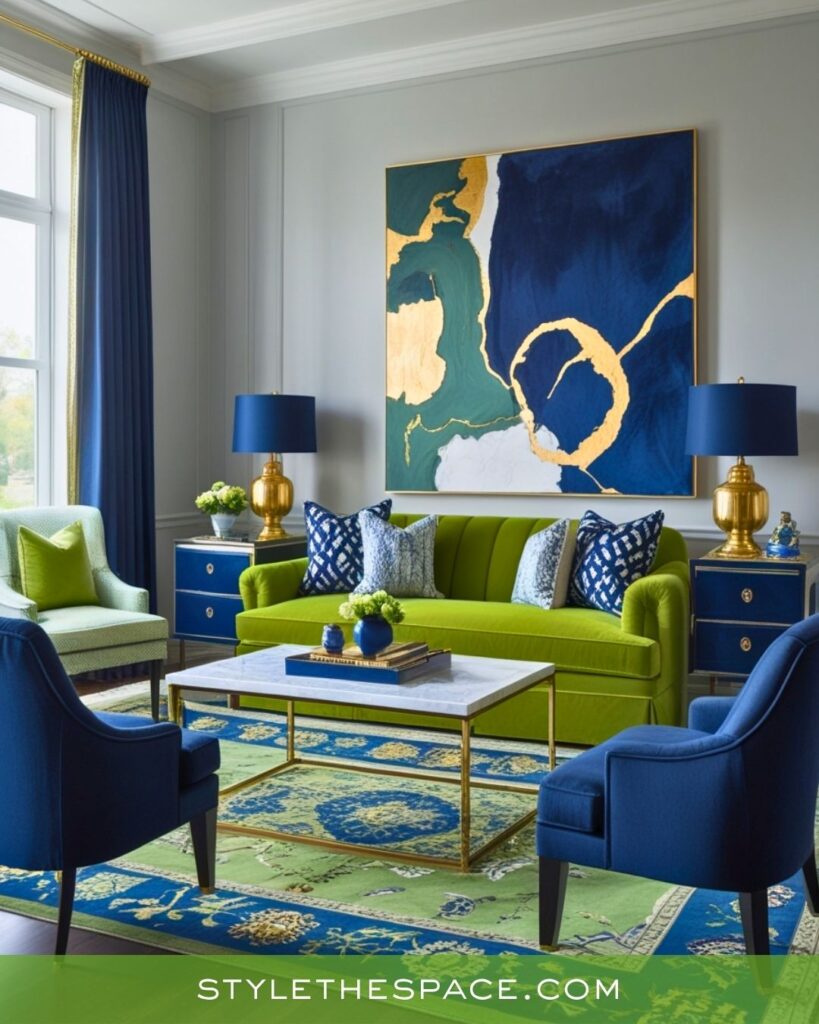 Vibrant Green and Navy Living Room Inspiration