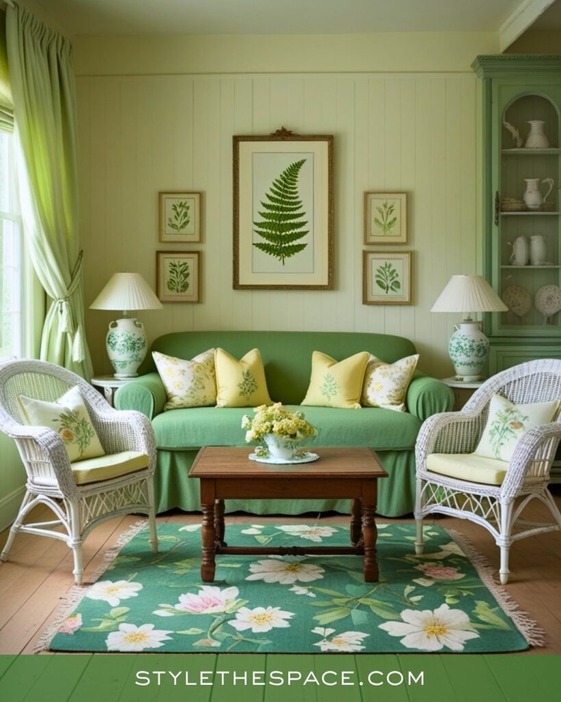 Charming Green Cottage Living Room Style