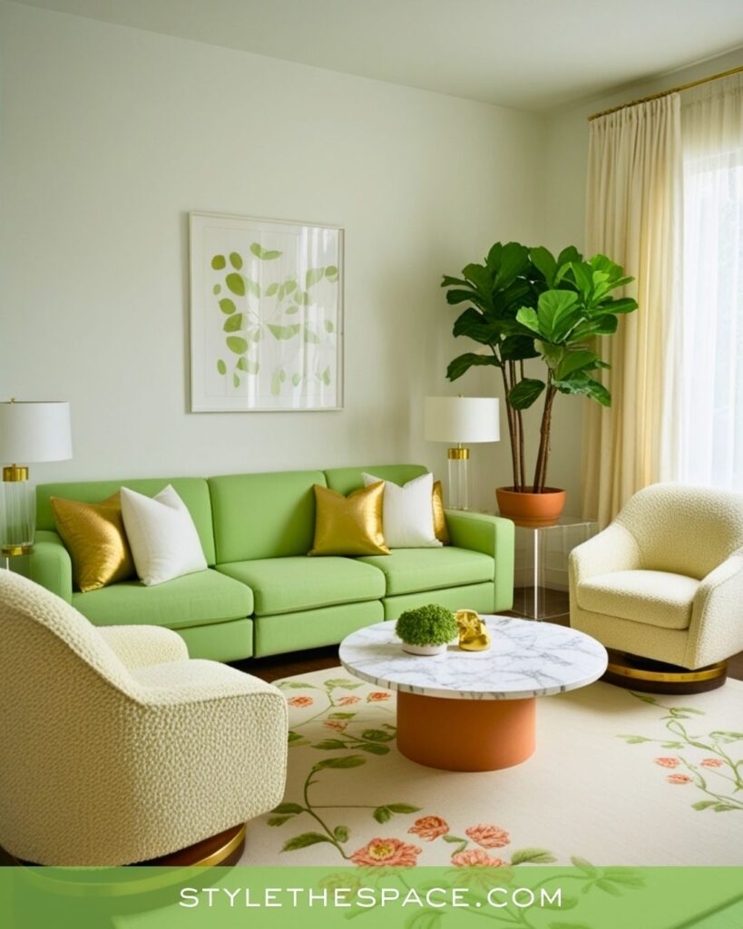 Fresh Green and Soft Neutral Living Room Style