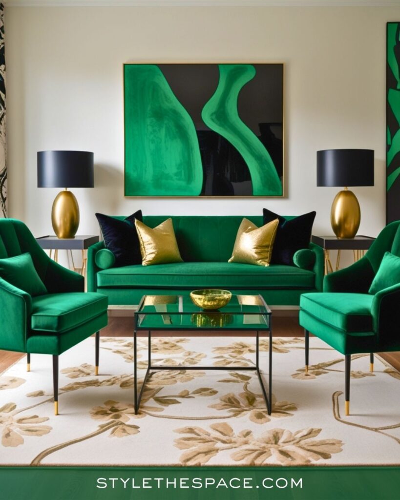 Chic Green and Gold Living Room Design