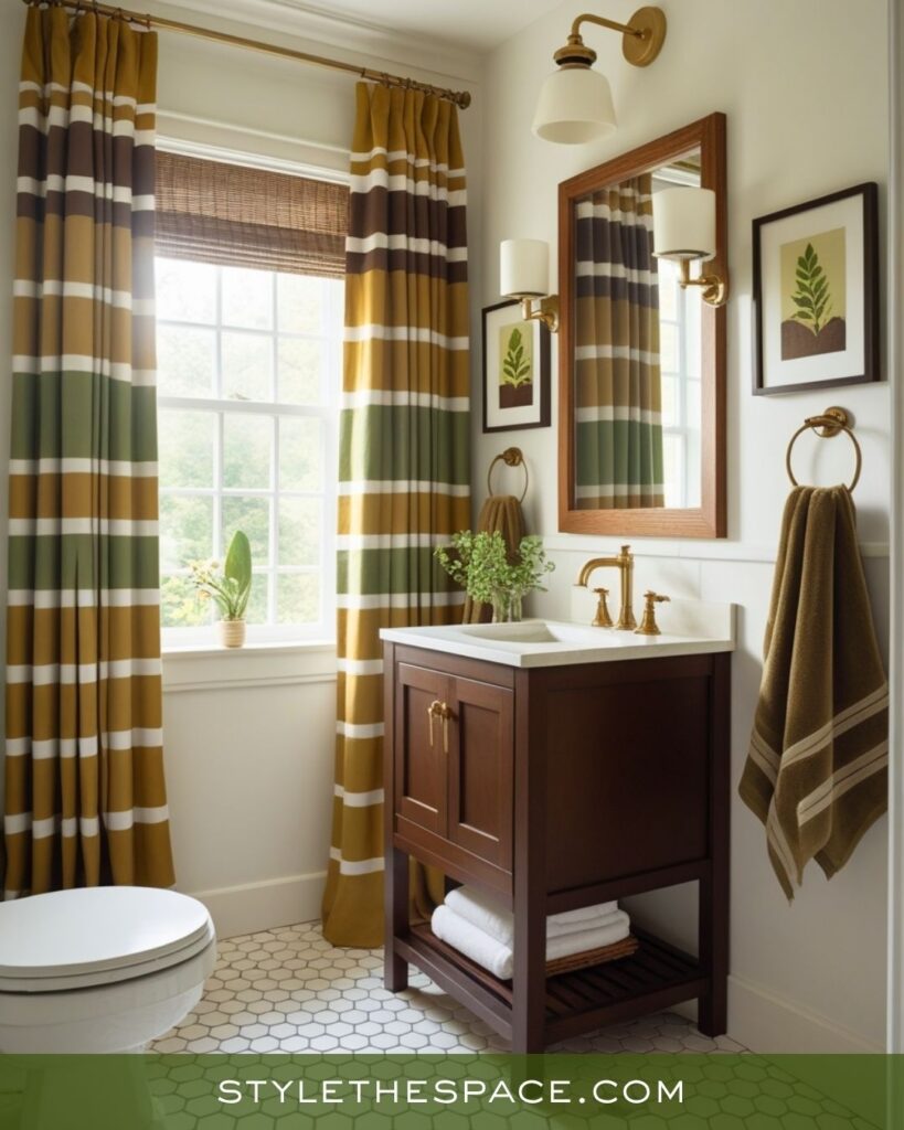Fresh Balance Mustard, Olive, and Deep Brown Bathroom