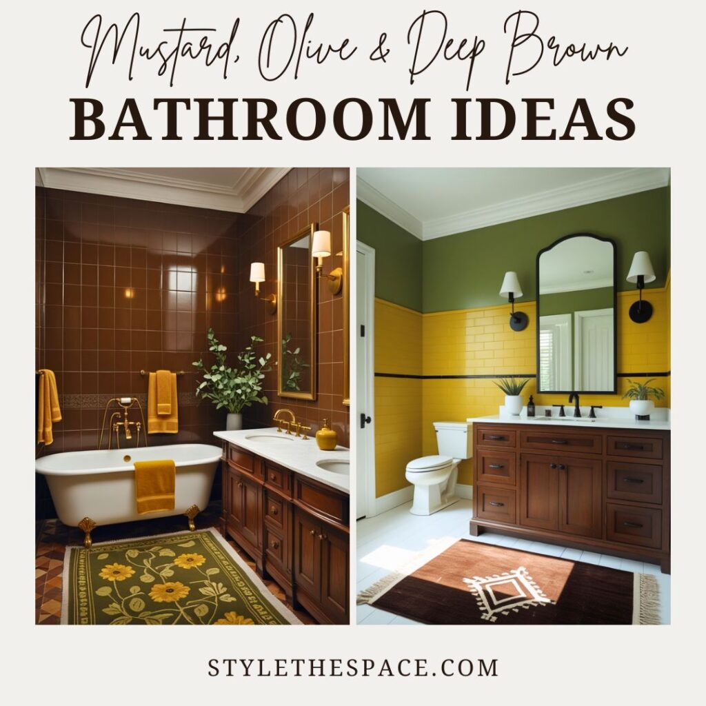 Mustard Yellow, Olive Green and Deep Brown Bathroom Ideas