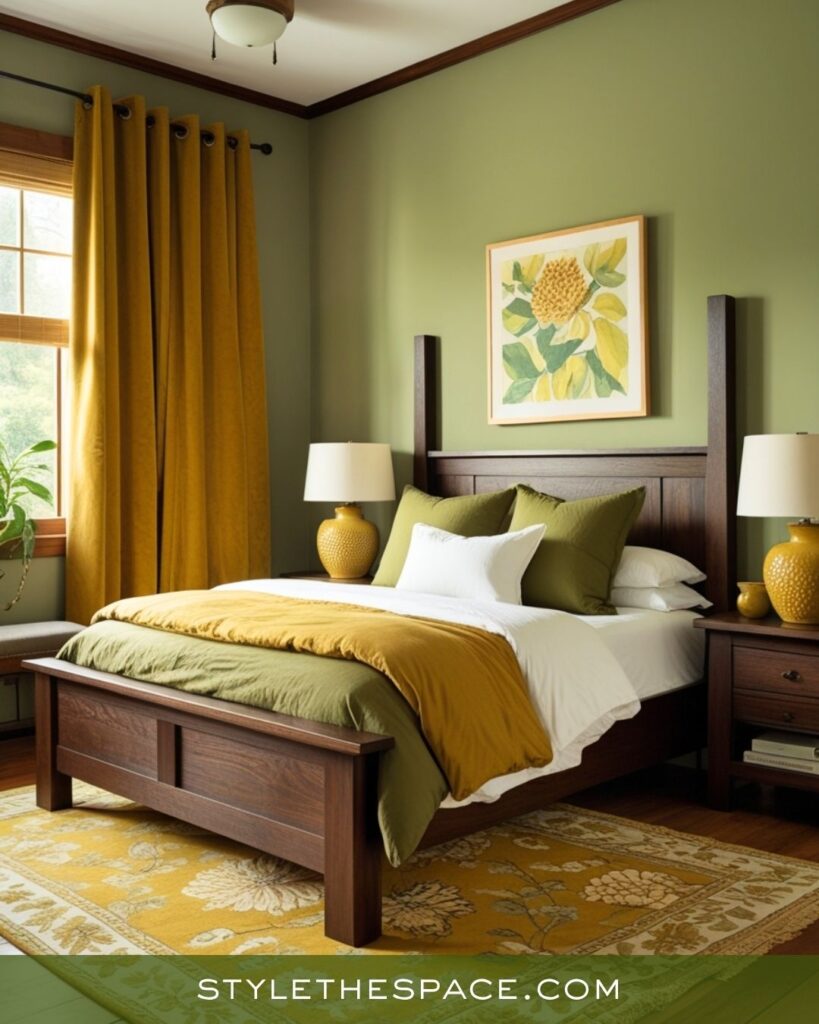 Earthy Harmony Mustard, Olive, and Deep Brown Bedroom