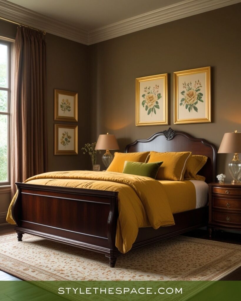 Classic Warmth Bedroom with Mustard, Olive, and Deep Brown