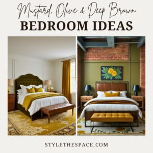 Mustard Yellow, Olive Green and Deep Brown Bedroom Ideas