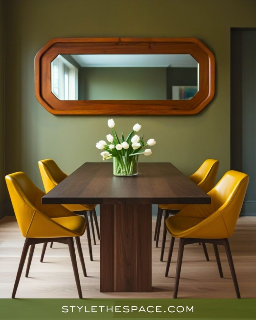 Simple Mustard Yellow Olive Green and Deep Brown Dining Room