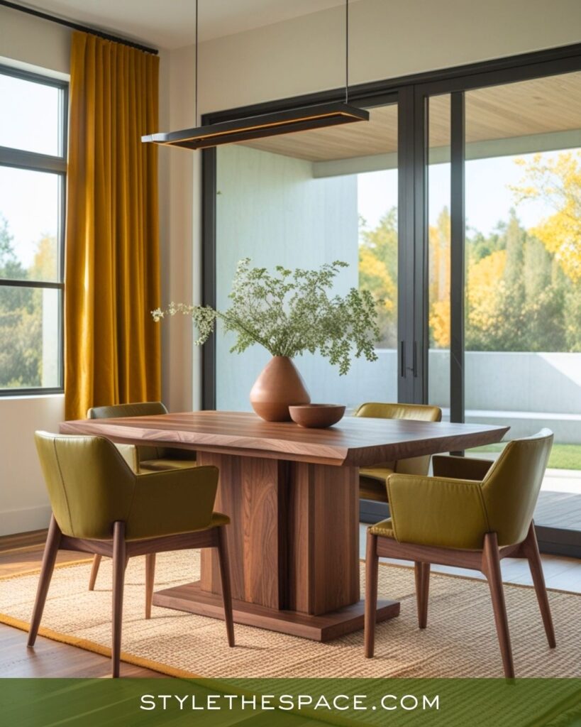 Bright Mustard Yellow Olive Green and Deep Brown Dining Room 