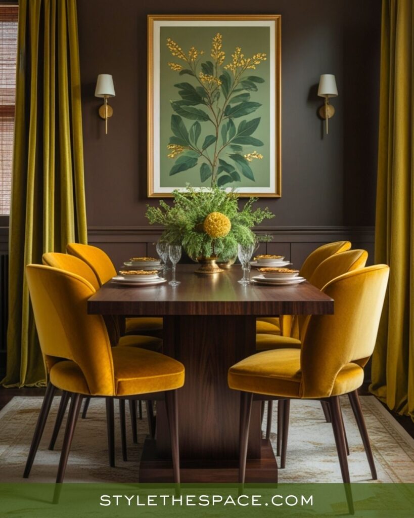 Mustard Yellow Olive Green and Deep Brown Dining Room