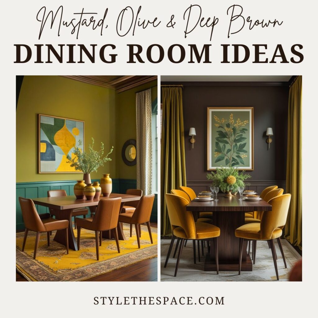 Mustard Yellow, Olive Green, and Deep Brown Dining Room Ideas