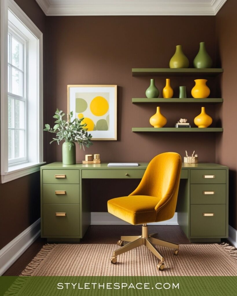 Modern Mustard Yellow Olive Green and Deep Brown Office Style