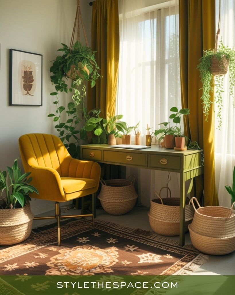 Natural Mustard Yellow Olive Green and Deep Brown Office Vibe