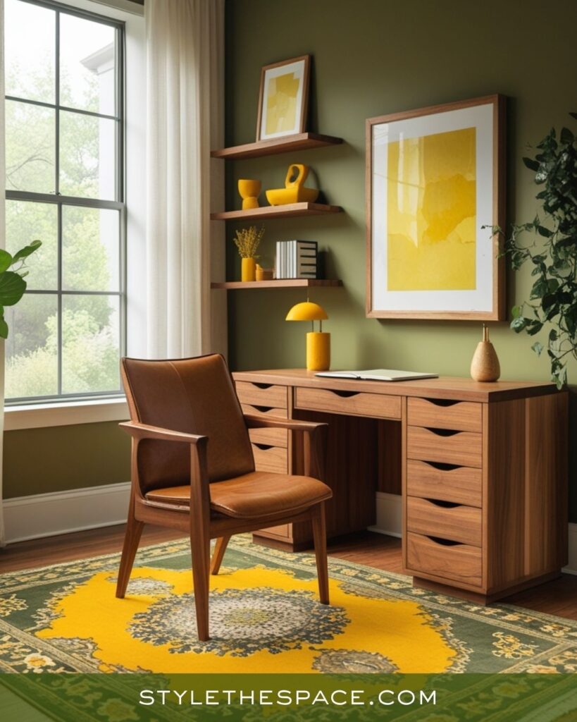 Warm Mustard Yellow Olive Green and Deep Brown Office Blend