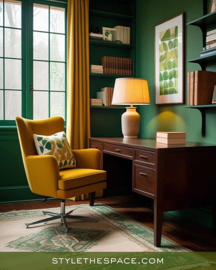 Rich Mustard Yellow Olive Green and Deep Brown Office Style
