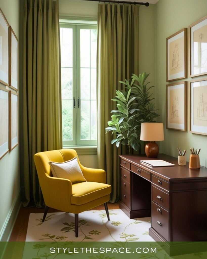 Soft Mustard Yellow Olive Green and Deep Brown Office Look