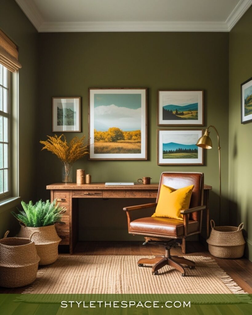 Rustic Mustard Yellow Olive Green and Deep Brown Office Style
