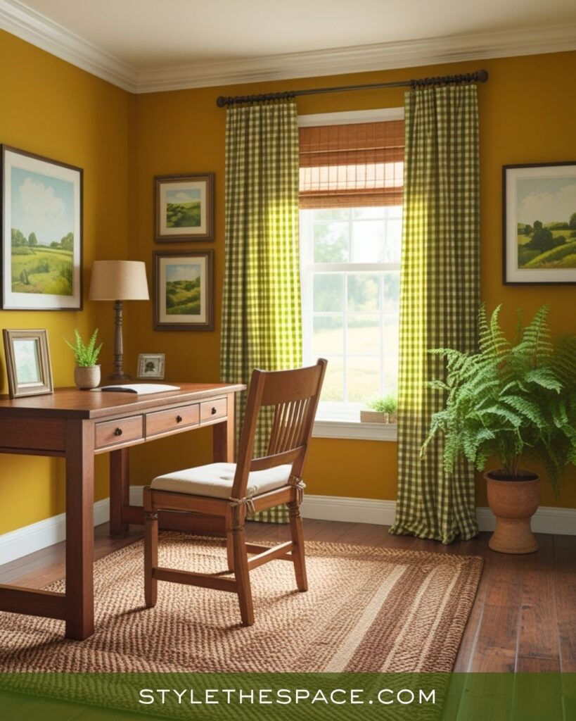 Charming Mustard Yellow Olive Green and Deep Brown Office Style