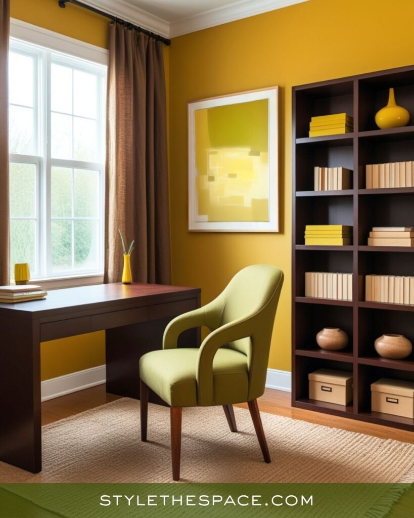 Modern Mustard Yellow Olive Green and Deep Brown Office Look