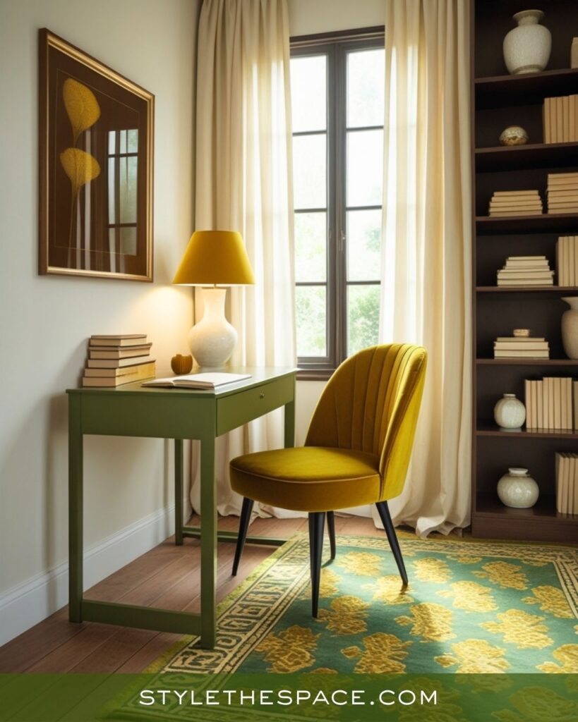 Light and Cozy Mustard Yellow Olive Green and Deep Brown Office