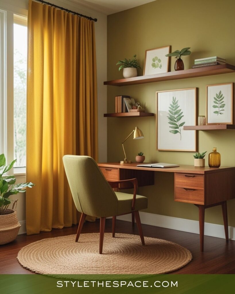 Fresh Mustard Yellow Olive Green and Deep Brown Office Style