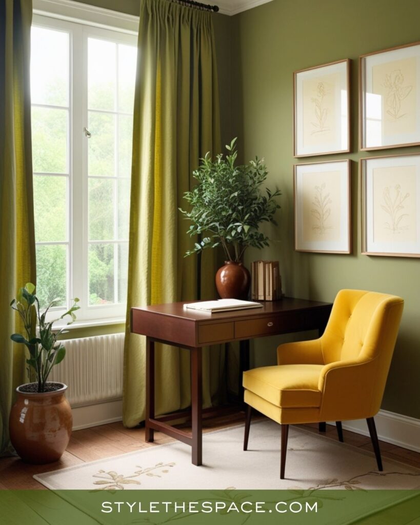 Calm Mustard Yellow Olive Green and Deep Brown Office Style