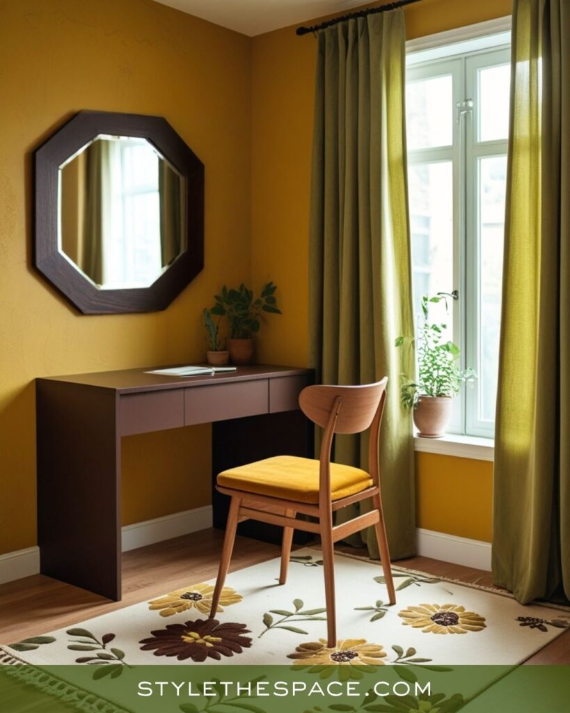 Cozy Mustard Yellow Olive Green and Deep Brown Office Style