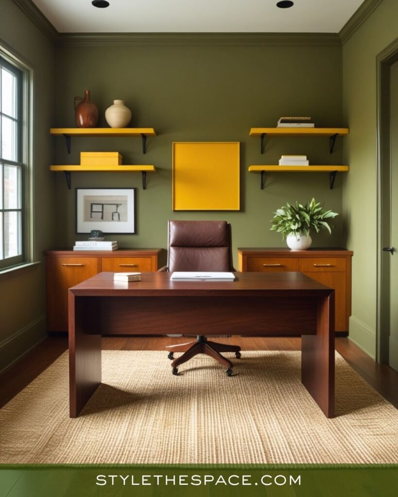 Structured Mustard Yellow Olive Green and Deep Brown Office Style