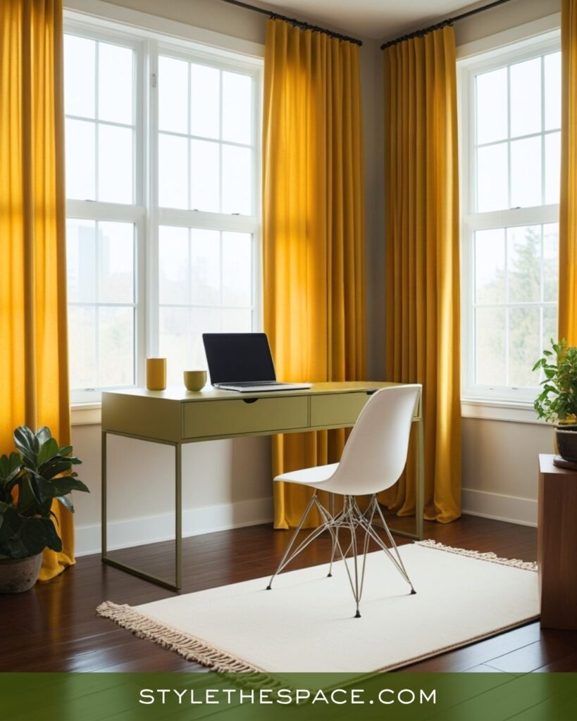 Bright Mustard Yellow Olive Green and Deep Brown Office Setting