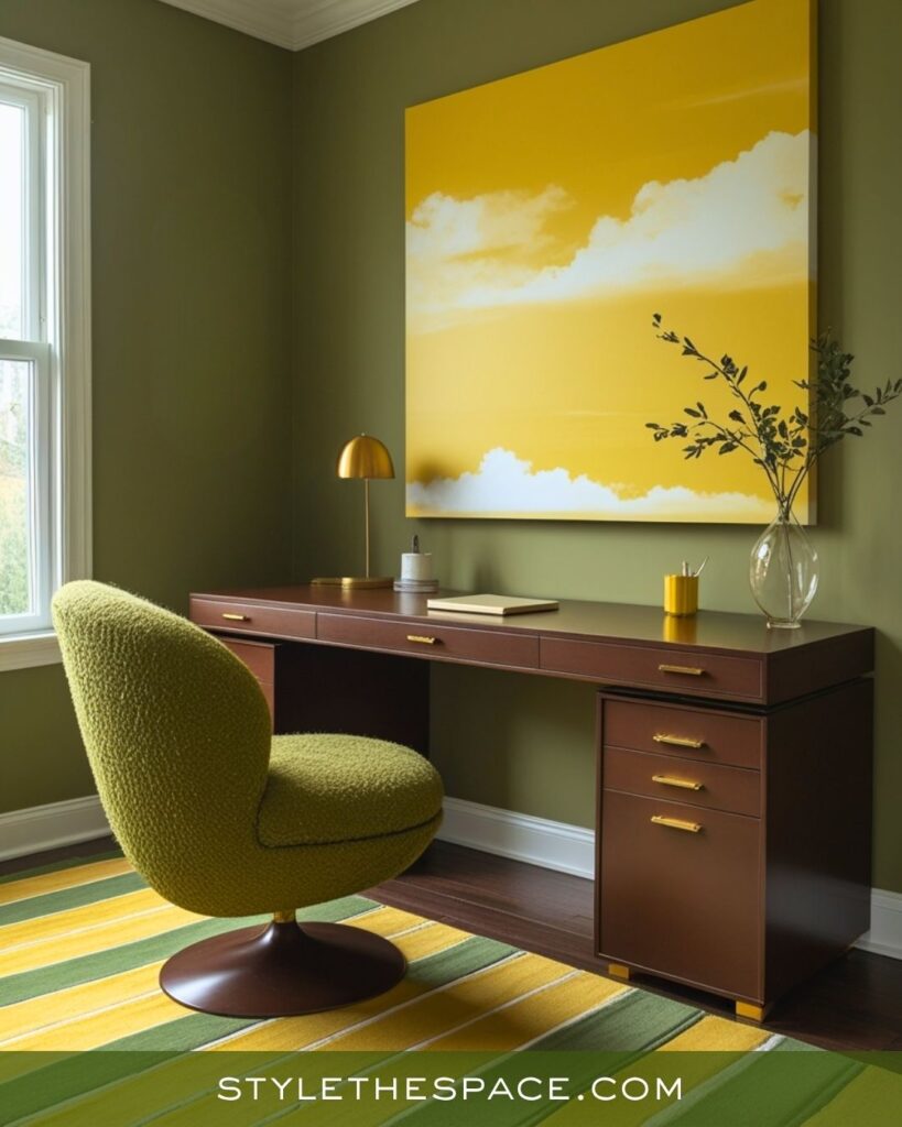Mustard Yellow Olive Green and Deep Brown Home Office