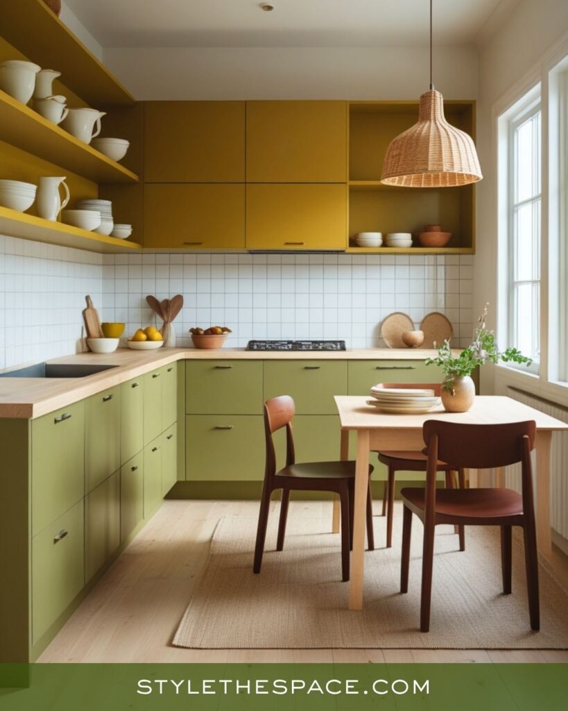 Simple Mustard, Olive, and Brown Modern Kitchen