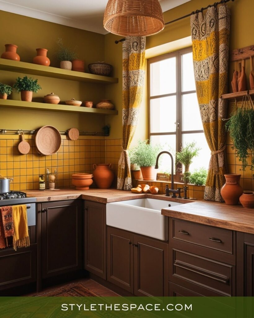 Earthy Mustard, Olive, and Brown Rustic Kitchen