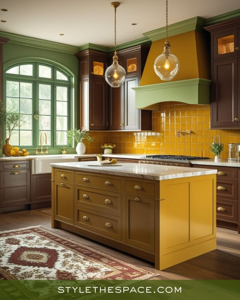 Rich Mustard, Olive, and Brown Traditional Kitchen