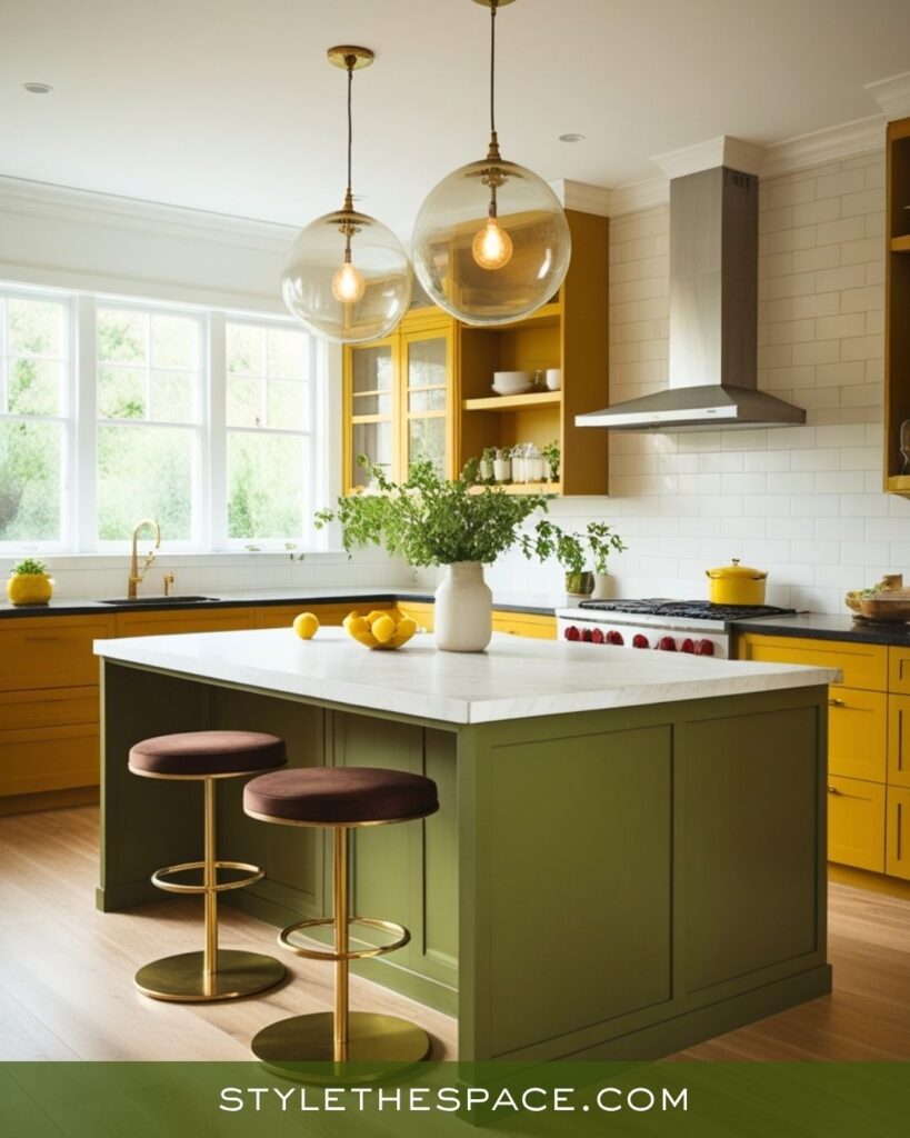 Fresh Mustard, Olive, and Brown Modern Kitchen
