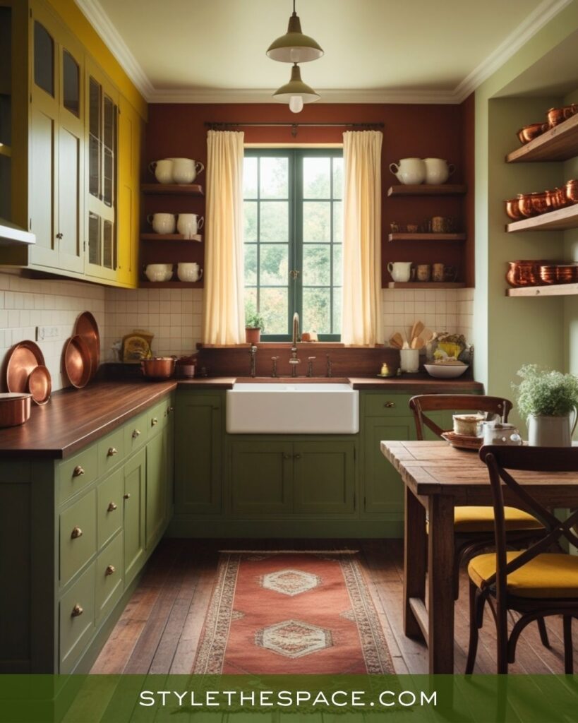 Cozy Mustard, Olive, and Brown Kitchen Style