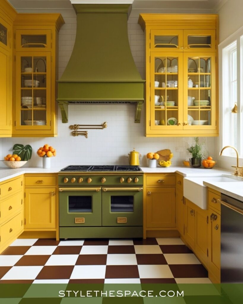Vibrant Mustard, Olive, and Brown Heritage Kitchen