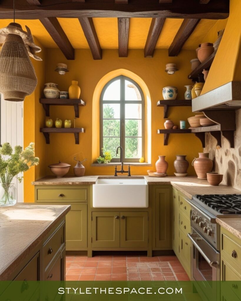 Warm Mustard, Olive, and Brown Mediterranean Kitchen