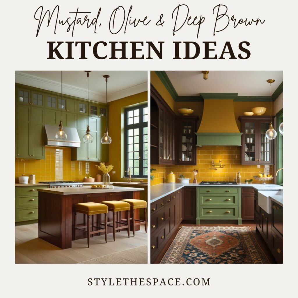 Mustard Yellow, Olive Green, and Deep Brown Kitchen Ideas