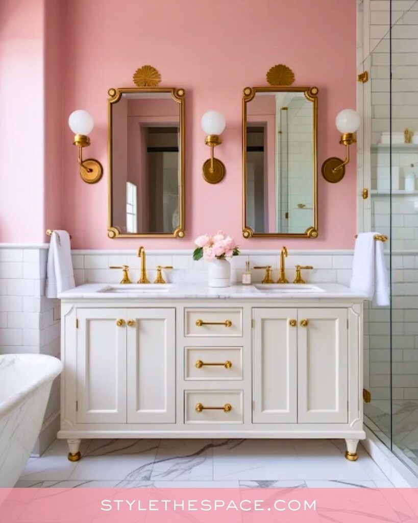 Classic Pink Bathroom With Elegant Gold Details